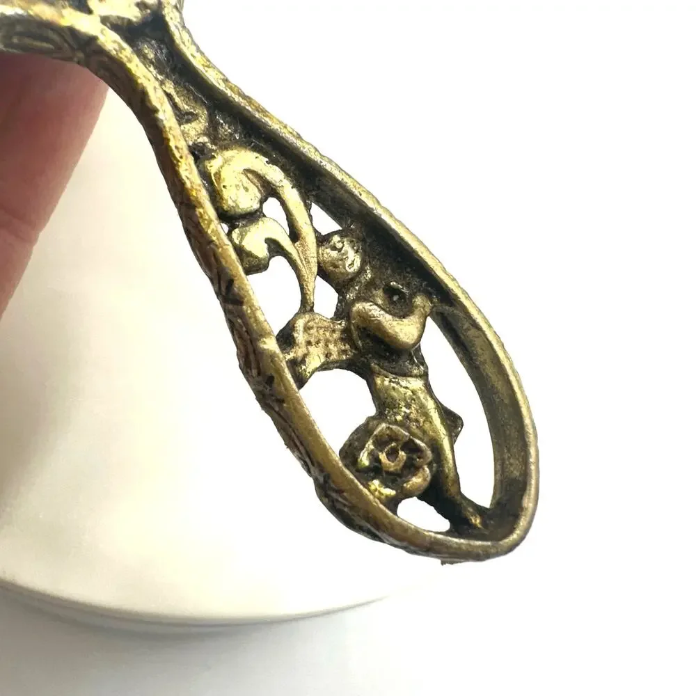 Vintage Art Nouveau Revival gold tone cherubs angels handheld 4.25